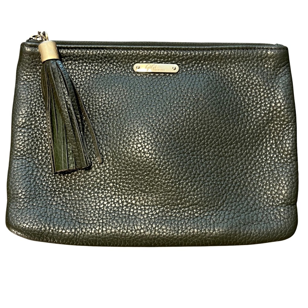 Gigi New York Leather‎ Tassel Clutch Olive Army Green Pebble Grain Casual Bag
